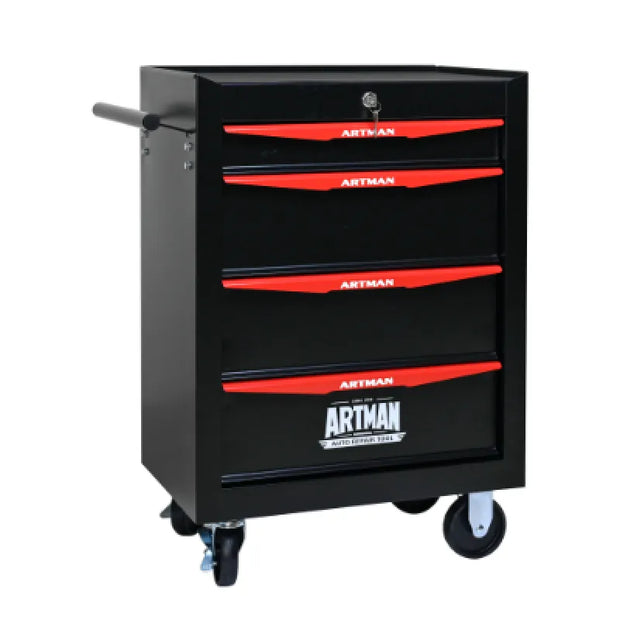 Rolling Metal Tool Chest With 4 Drawers, 20 4-Drawer Tool Chest Cabinet With Ball Bearing Drawer Slides, Steel Tool Storage Box Organizer -BLACK RED