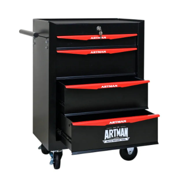Rolling Metal Tool Chest With 4 Drawers, 20 4-Drawer Tool Chest Cabinet With Ball Bearing Drawer Slides, Steel Tool Storage Box Organizer -BLACK RED