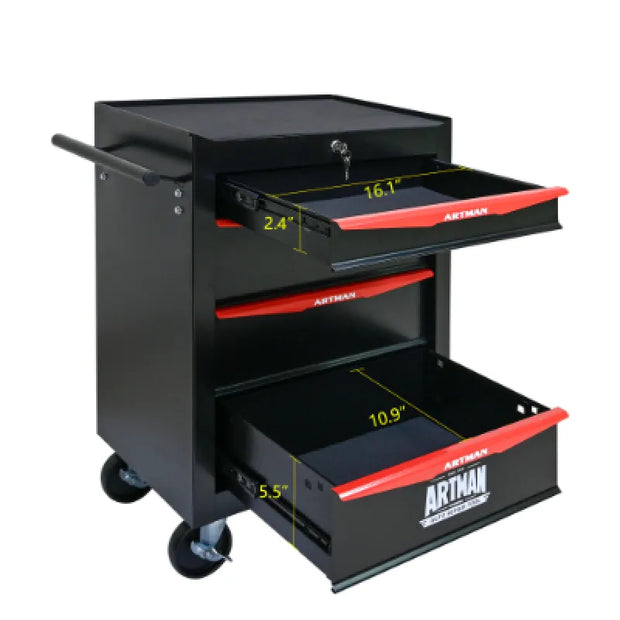 Rolling Metal Tool Chest With 4 Drawers, 20 4-Drawer Tool Chest Cabinet With Ball Bearing Drawer Slides, Steel Tool Storage Box Organizer -BLACK RED